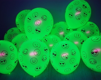 Yellow Latex 11 inch UV Blacklight Reactive Neon Emoji Glow Party Balloons Helium Compatible