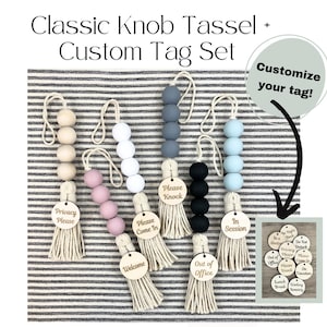 Classic Knob Tassel with 1 Custom Engraved Tag | In Session Sign | In A Meeting Sign | Privacy Sign | Personalized Custom Sign for Door Knob