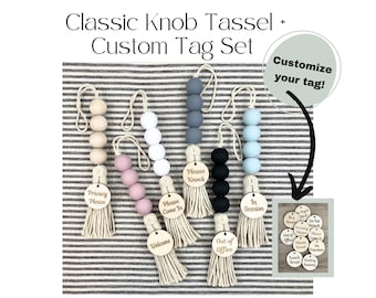 Classic Knob Tassel with 1 Custom Engraved Tag | In Session Sign | In A Meeting Sign | Privacy Sign | Personalized Custom Sign for Door Knob