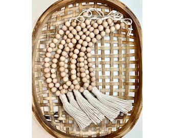 Tassel Curtain Tie Back | Curtain Holdbacks with Tassel | Wood Bead Curtain Tie Backs with Tassel | Tassel Tie Back | Beaded Tiebacks