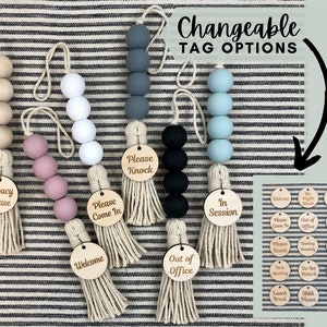 Office Knob Tassel with 1 Changeable Tag | In Session Sign | In A Meeting Sign | Privacy Please Sign | Do Not Disturb Virtual Office Sign