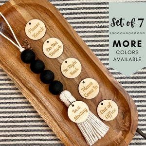 Office Door Knob Tassel Set with 6 Changeable Tags | Please Come In | In a Meeting Sign | Out Of Office Sign | Cubicle Sign | Coworker Gift