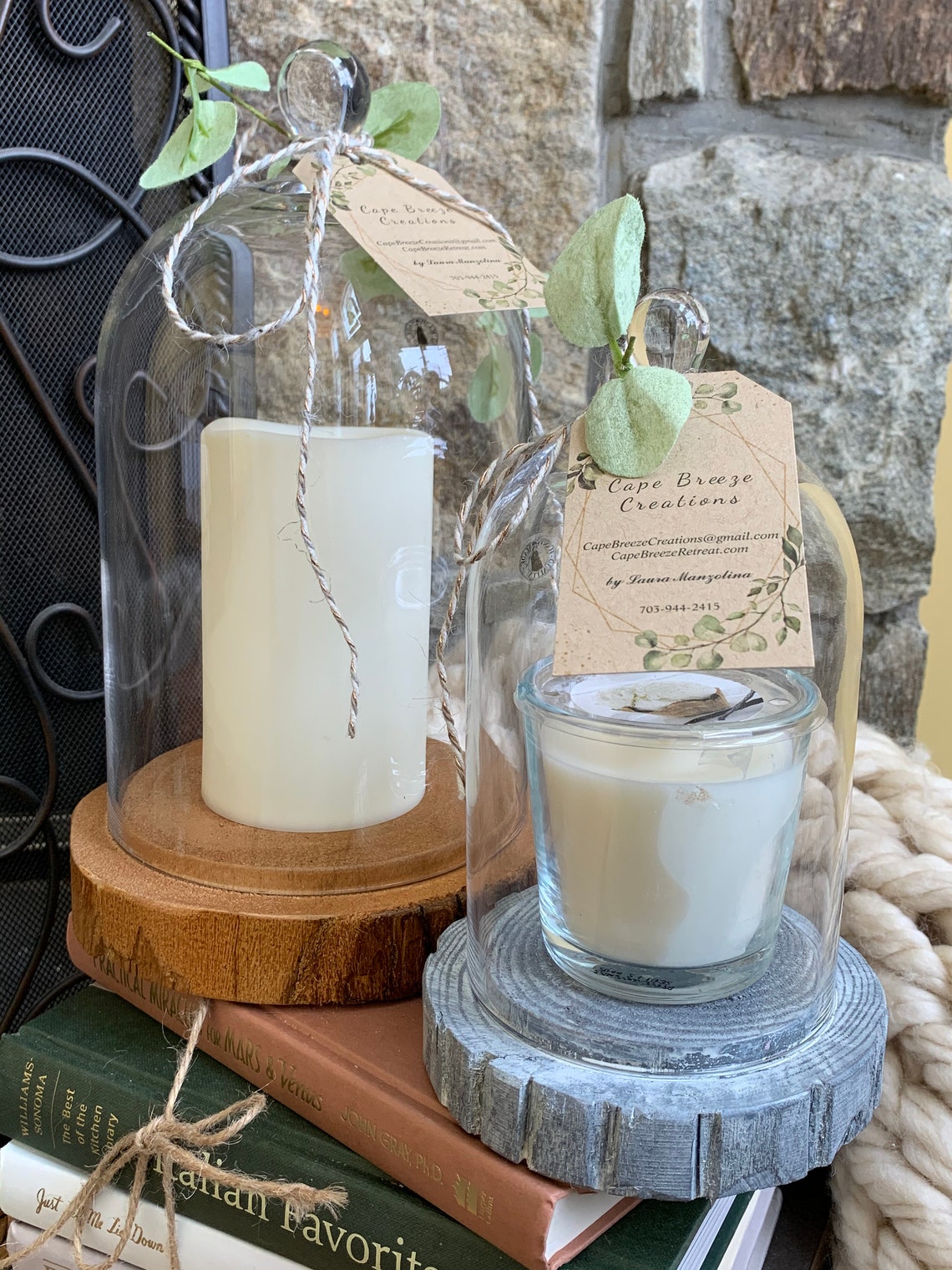 Glass Bell Cloche Flameless Candle and Base Etsy