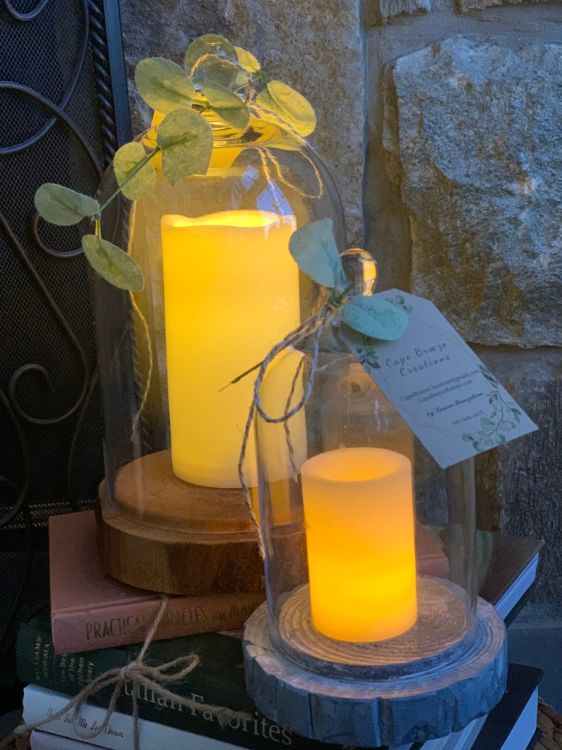 Glass Bell Cloche Flameless Candle and Base Etsy