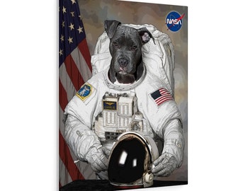 Astronaut Pet Portrait – Custom Canvas Art from Your Photo – Dog or Cat in Space Suit – Funny Gift for Pet Lovers or Memorial Keepsake