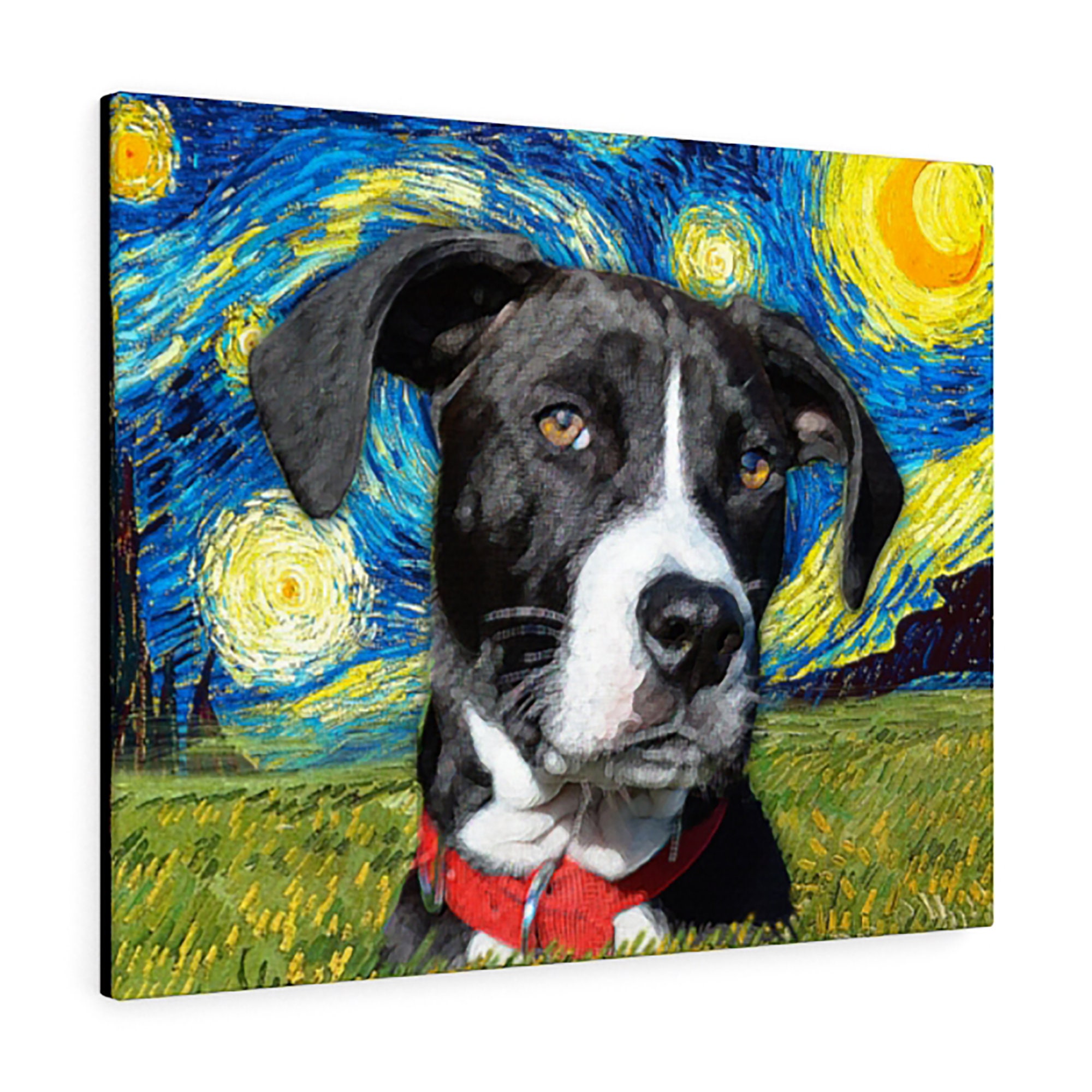 Starry Night-Inspired Portrait – Van Gogh Style Custom Canvas from Your Photo – Dog, Cat, or Person – Pet Memorial or Unique Gift