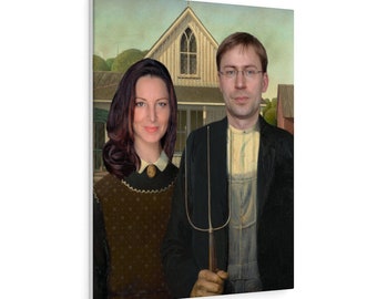 Personalized: Oil Style - American Gothic | Custom Canvas Gallery Wrap | Couples Portrait | Various Sizes | Starting at 19.95