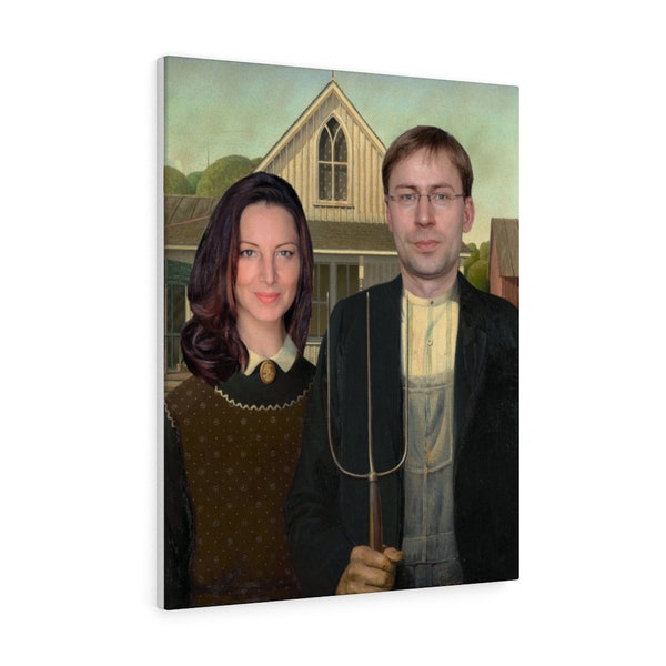 Personalized: Oil Style - American Gothic | Custom Canvas Gallery Wrap | Couples Portrait | Various Sizes | Starting at 19.95