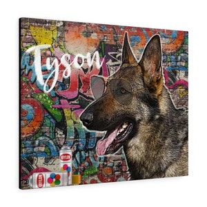 Graffiti Dog Portrait – Custom Pop Art from Your Photo with Spray-Painted Name | Canvas or Digital | Street-Style Gift for Pet Lovers