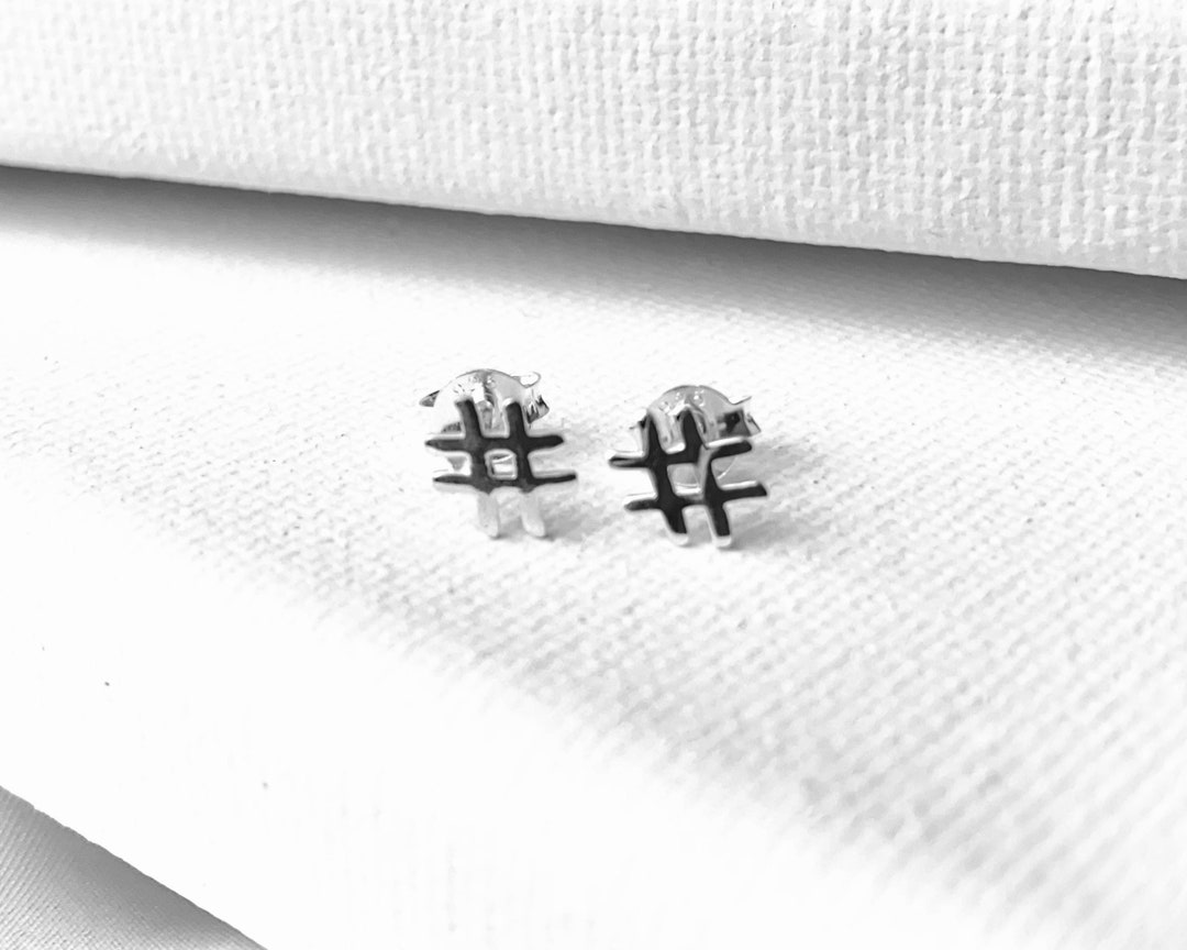 Hashtag Stud Earrings by Silver Locker Jewellery Sterling Silver Earrings Minimalist Jewellery