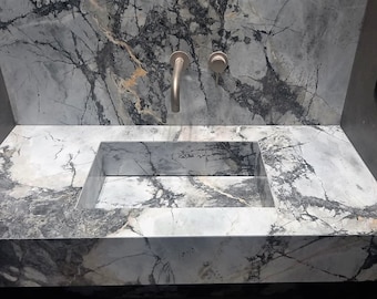 Encimera de mármol gris invisible con lavabo