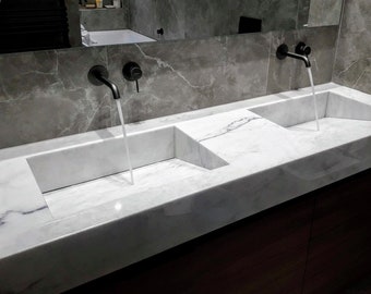 Plan de travail double vasque en marbre blanc