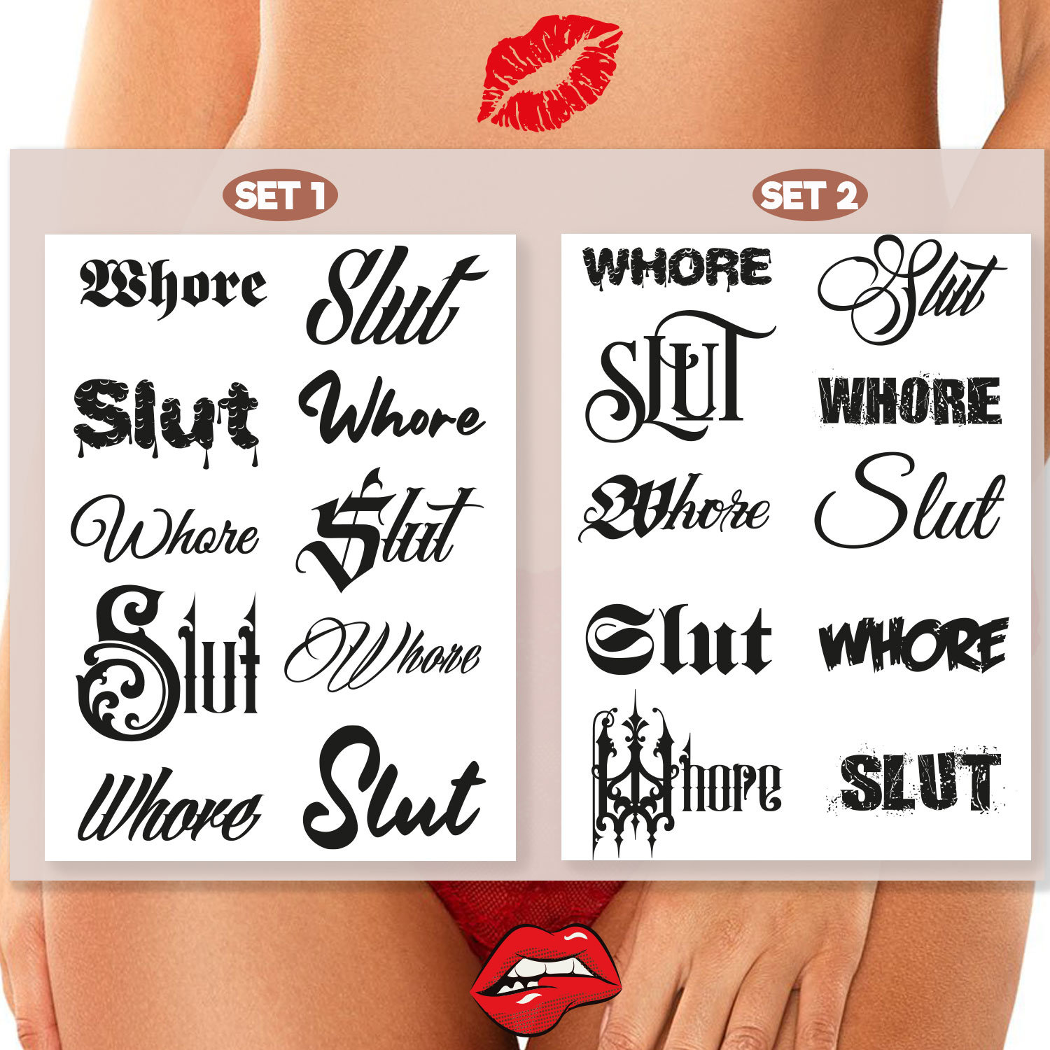Set Of Slut Whore Adult Temporary Tattoos Tramp Stamps Ddlg Etsy Ireland