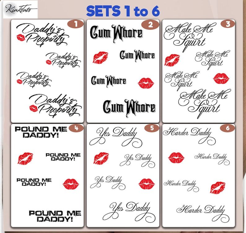 Sets Of Kinky Adult Temporary Tattoos Tramp Stamps Fetish Etsy Canada 