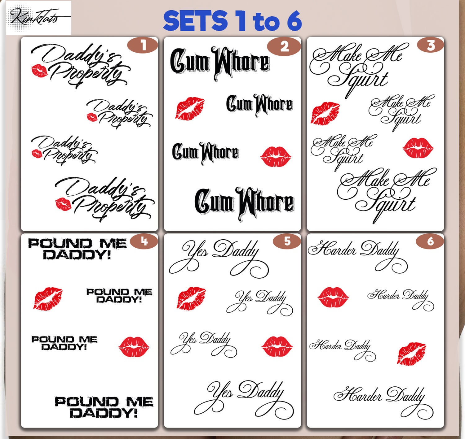 Sets Of Kinky Adult Temporary Tattoos Tramp Stamps Fetish Etsy 