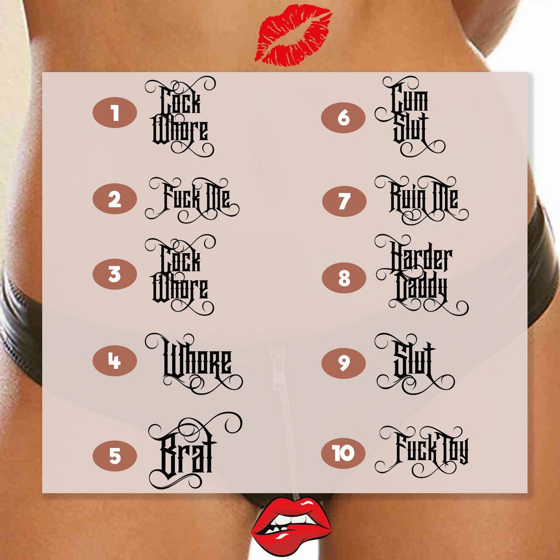 3x Kinky Adult Temporary Tattoos Tramp Stamps Ddlg Bdsm Etsy Denmark 
