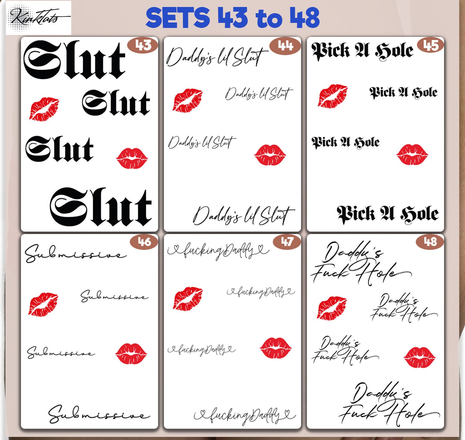 Sets Of Kinky Adult Temporary Tattoos Tramp Stamps Fetish Etsy 