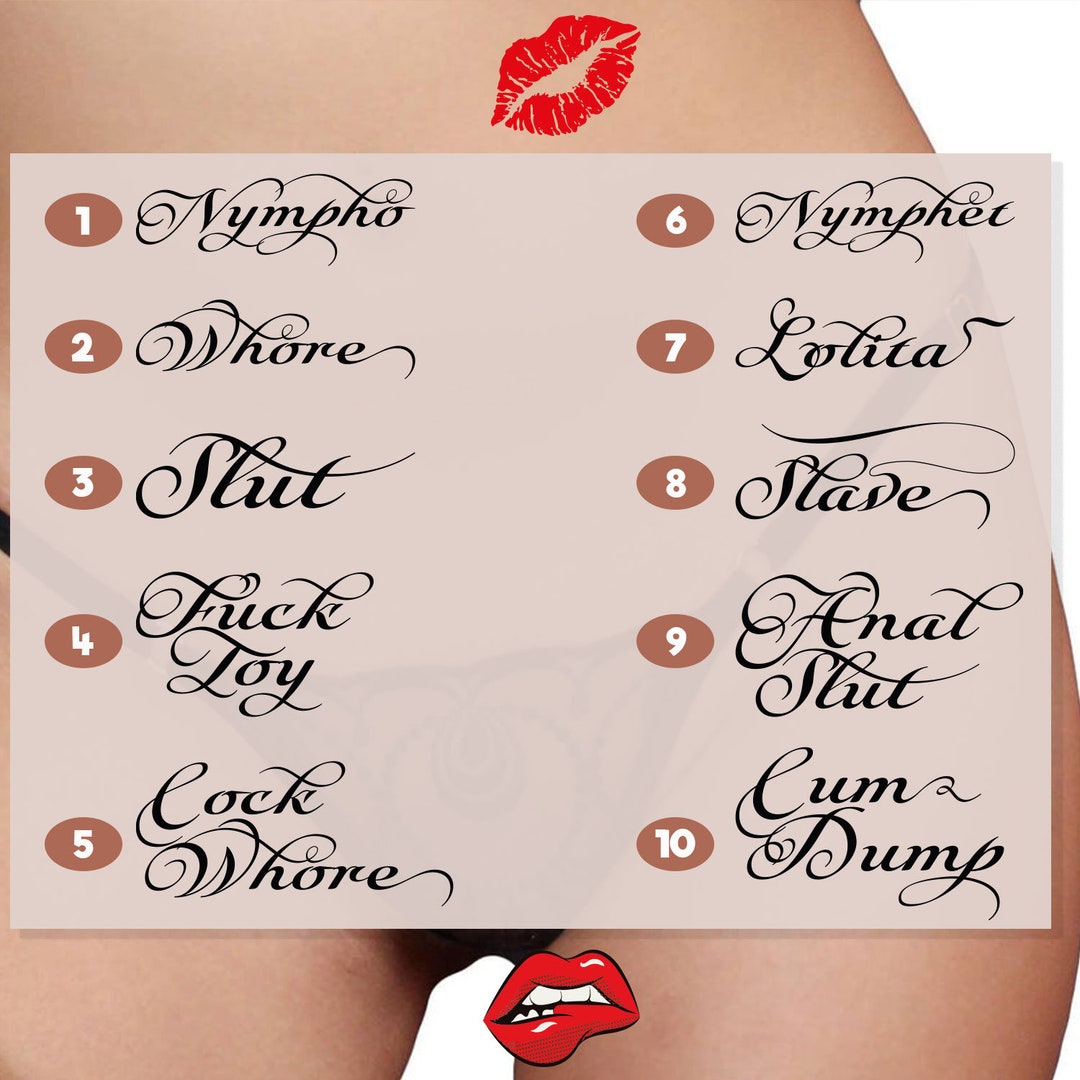 4x Cursive Sexy Adult Temporary Tattoos Slut Tattoo Ddlg Bdsm Sexy Tattoo Naughty Girl