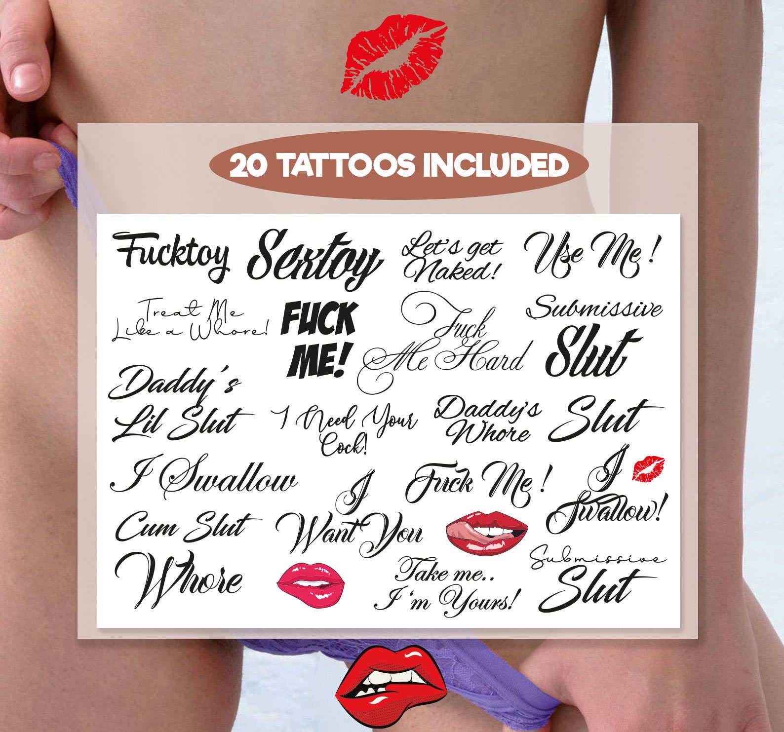 20 Large Adult Temporary Tattoos Tramp Stamps Kinky Fetish Etsy