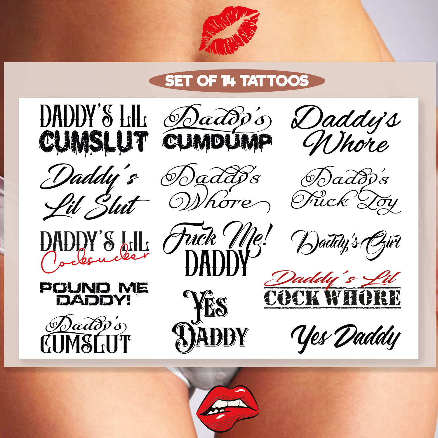 Set of Large daddy Adult Temporary Tattoos DDLG image