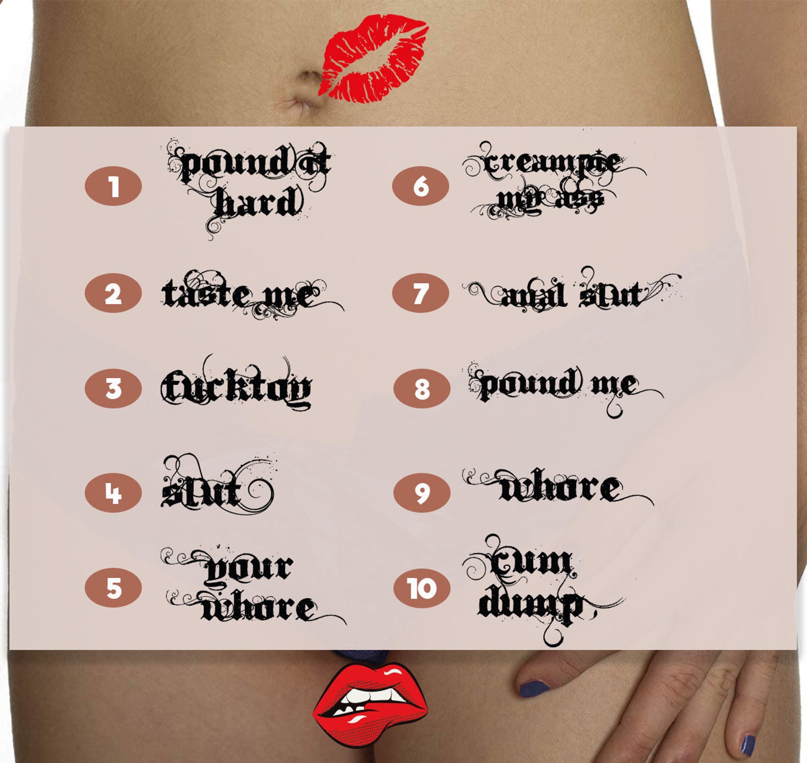 4x Kinky Adult Temporary Tattoos Tramp Stamps Ddlg Bdsm Etsy 