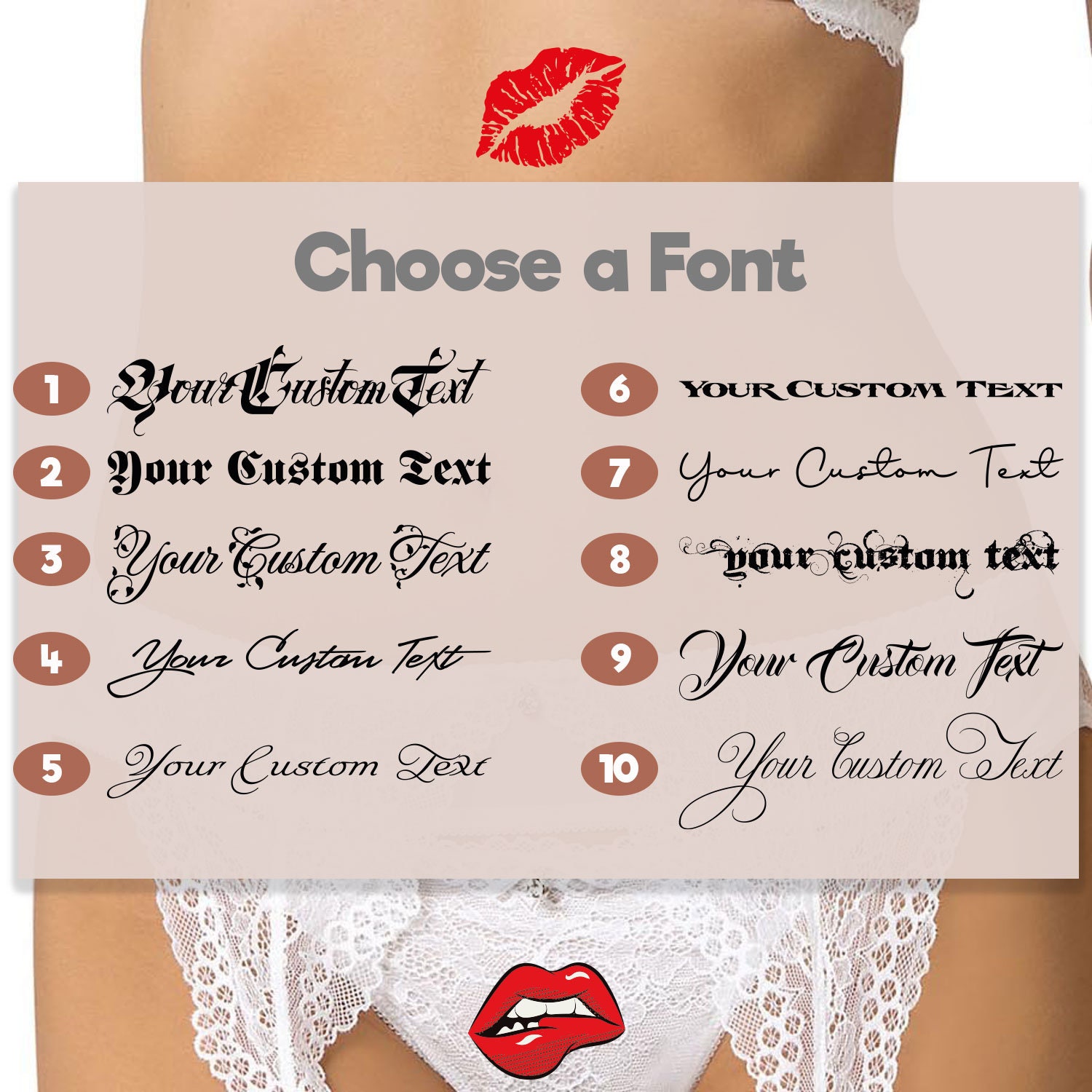 Custom/personalised Adult Temporary Tattoos Tramp Stamps