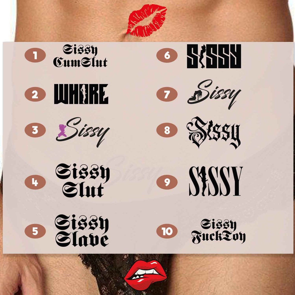 3x Sissy Temporary Tattoos Tramp Stamps Sissy Sissy Tattoo Etsy 
