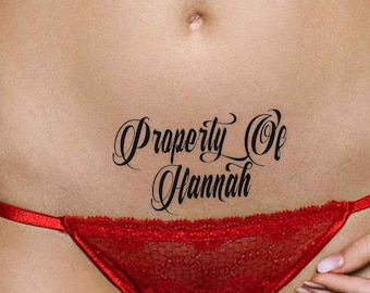 4x Personalised Adult Temporary tattoos, Tramp Stamps, DDLG,  Owned, Fetish Tattoo, Sexy Tattoo. 10 Designs available