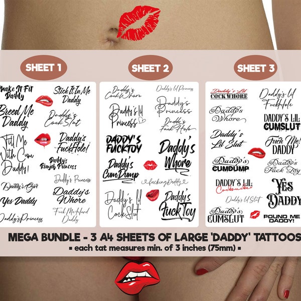 MEGA Bundle of 'Daddy' Adult Temporary tattoos, DDLG,  Fetish, Sexy Tattoo, Kinky, Daddy Tattoos