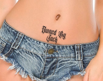 4x Personalised Adult Temporary tattoos, Tramp Stamps, Owned, DDLG,  Fetish, Sexy Tattoo, Naughty Girl Tattoo. 10 Designs available