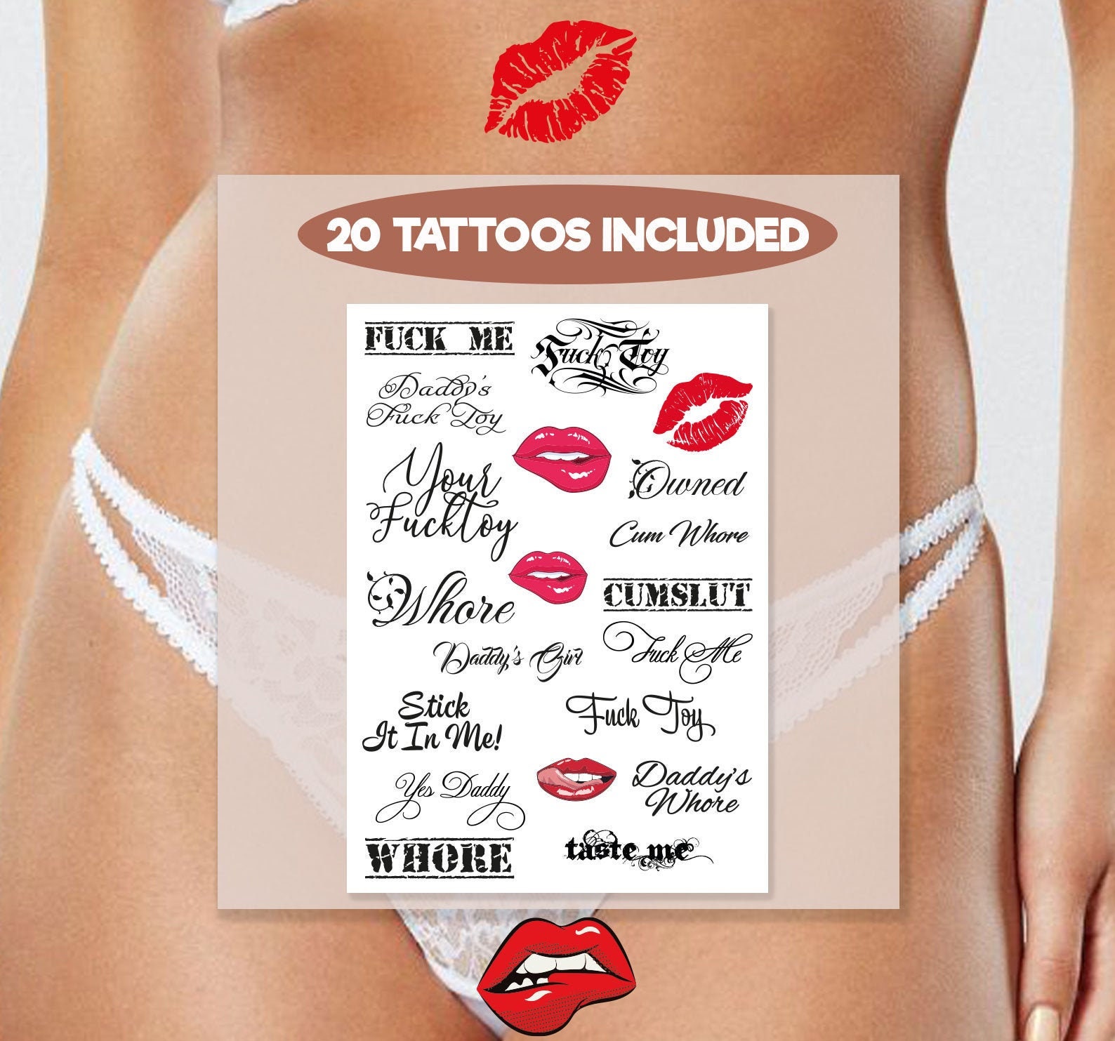 20 Adult Temporary Tattoos Tramp Stamps Kinky DDLG Fetish