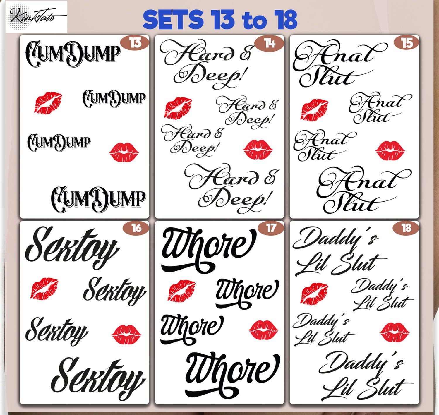 Sets Of Kinky Adult Temporary Tattoos Tramp Stamps Fetish Etsy 