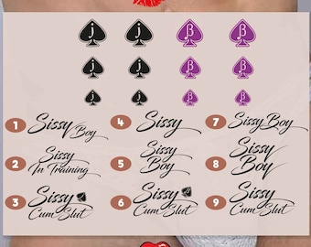 3x Sissy Temporary tattoos, Fenboy, Sissy, Sissy Tattoo, Jack, Beta, 9 designs to choose from
