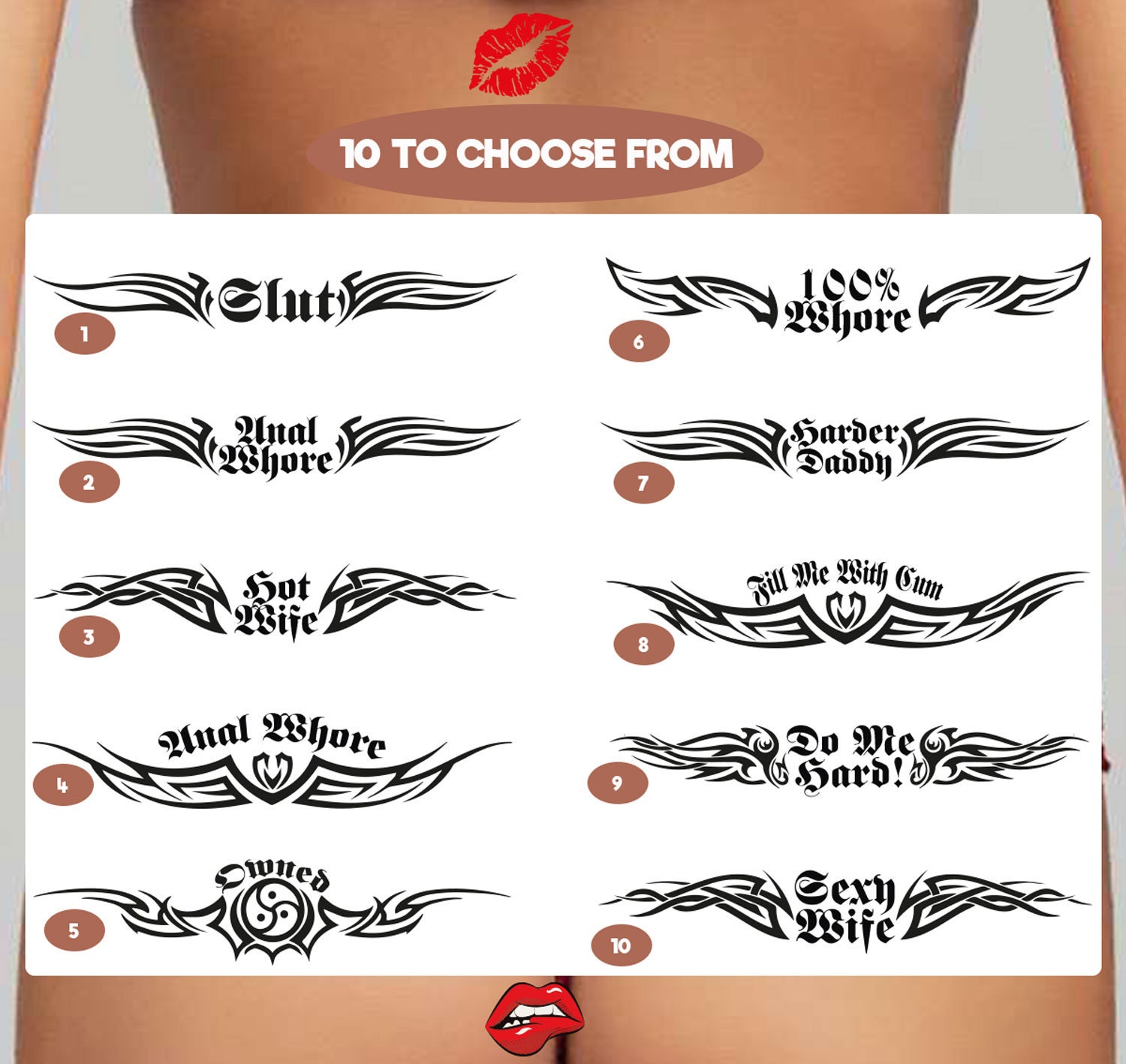 3x Adult Lower Back Temporary Tattoos Tramp Stamps Bdsm Etsy 