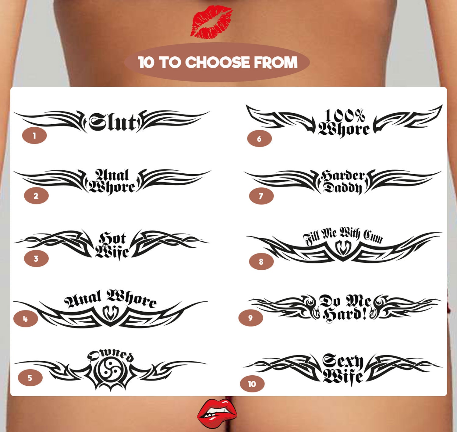 3x Adult Lower Back Temporary Tattoos Tramp Stamps Bdsm Etsy