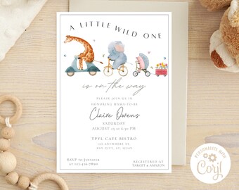 A Little Wild One Is On The Way Baby Shower Invitation, Cute Animal Baby Shower Invite, Baby Shower Invitation Neutral Digital Download