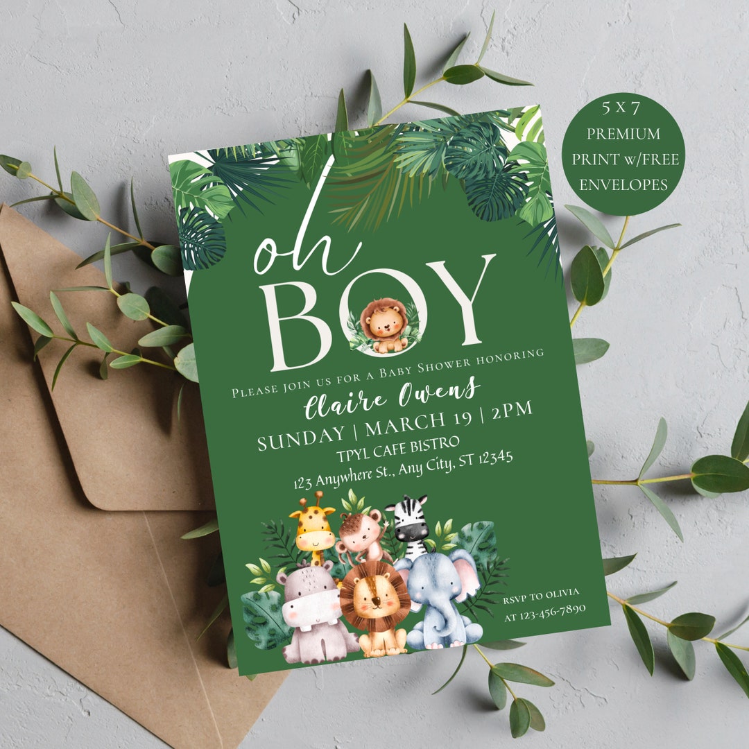 Jungle Baby Shower Invitation by Mail, Animal Baby Shower Invitation