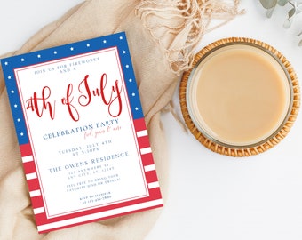 July 4th Invitation, Fourth of July Celebration Invite, Red White Blue July Fourth Party Invitation, Independence Day Digital Invitation