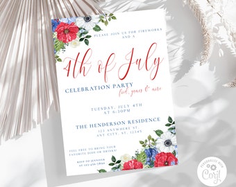 July 4th Celebration Invitation, Party Invite for July Fourth, Party Invitation Fourth of July Invite, Independence Day Digital Invitation