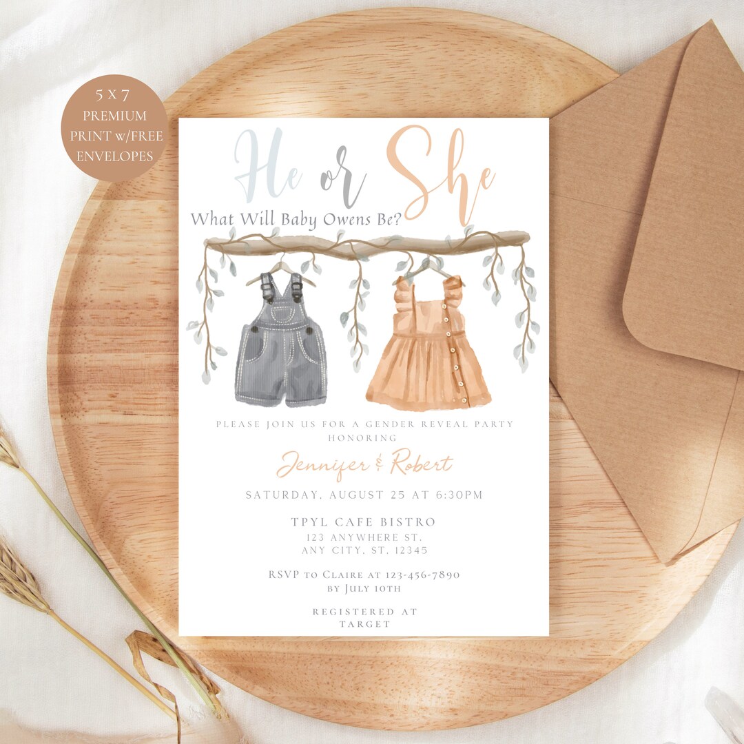 Gender Reveal Baby Shower Invitation by Mail, Couple Baby Shower