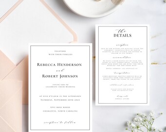 Wedding Invitation Template, Digital Modern Wedding Invitation, Traditional Wedding Invitation Bundle, Black and White Wedding Invitation