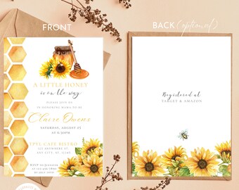 A Little Honey Is On The Way Baby Shower Invitation, Sunflower Baby Shower Digital Invitation, Bumble Bee Baby Shower Printable Invitation