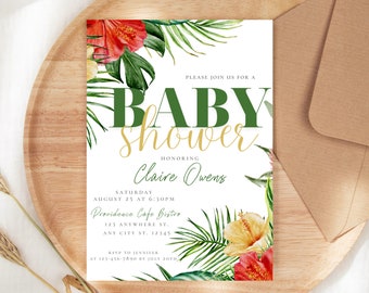 Aloha Baby Shower Editable Invitation, Baby Shower Gender Neutral Invitation, Baby Reveal Baby Shower, Luau Baby Shower Digital Download