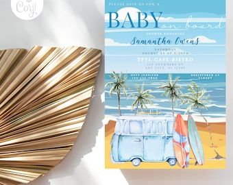 Baby on Board Baby Shower Invitation Download Surf Hippie Baby Shower Template Invite Beach Party Baby Shower Editable Invitation