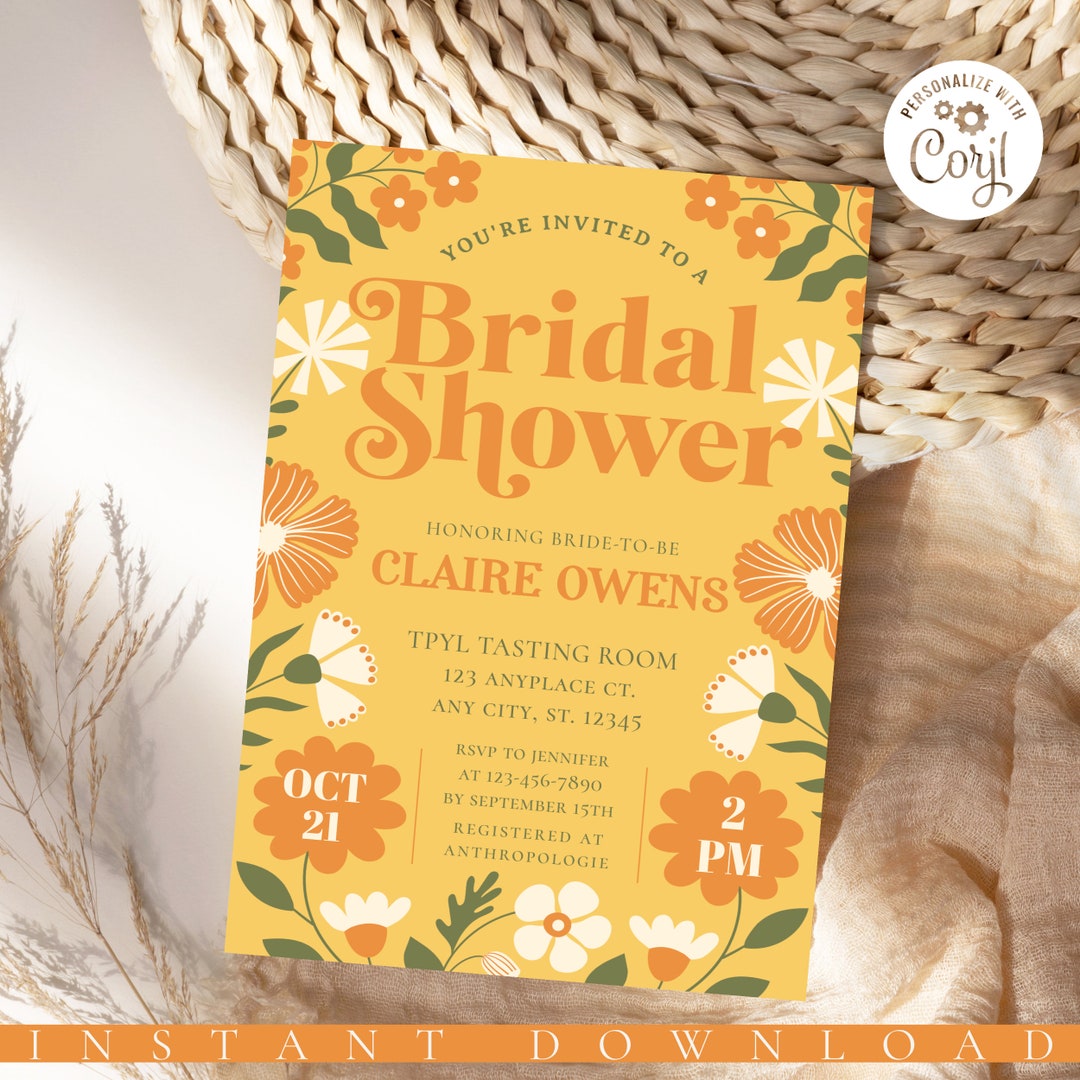 Retro Bridal Shower Invitation Digital Download Editable Etsy