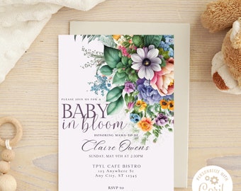 Wildflower Baby Shower Invitation Download, Baby In Bloom Baby Shower Invitation, Floral Baby Shower Invitation, Baby Shower Template