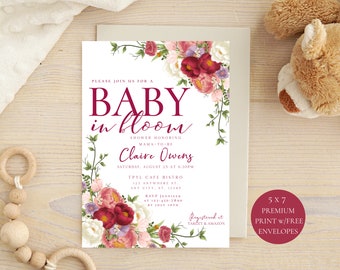 Baby In Bloom Baby Shower Invitation By Mail, Flowers Baby Shower Invitation Printed, Girl Baby Shower Invitation Premium Print By Mail