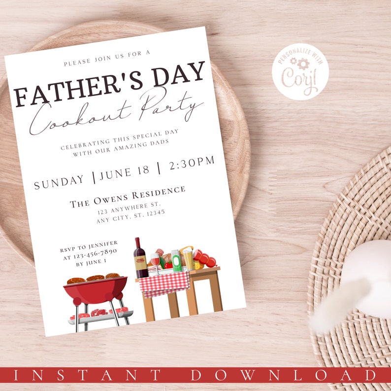 BBQ Cookout Party Invitation, Fathers Day Cookout Party Invitation ...