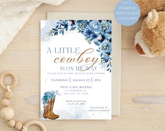 A Little Cowboy Is On The Way Baby Shower Invitation By Mail, Cowboy Baby Shower Invitation Print, Boy Baby Shower Invitation Printed Mail