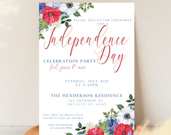 Independence Day Celebration Party Invitation, 4th of July Invitation, July Fourth Party Invitation, Fourth of July Celebration Invite
